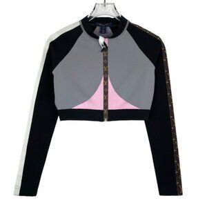 Louis Vuitton Logo Letter Color-Block Zip-Up Short Long Sleeve Jacket